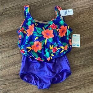 VTG 90’s bright floral swimsuit one piece NWT dead stock size 18 Beachy vaca